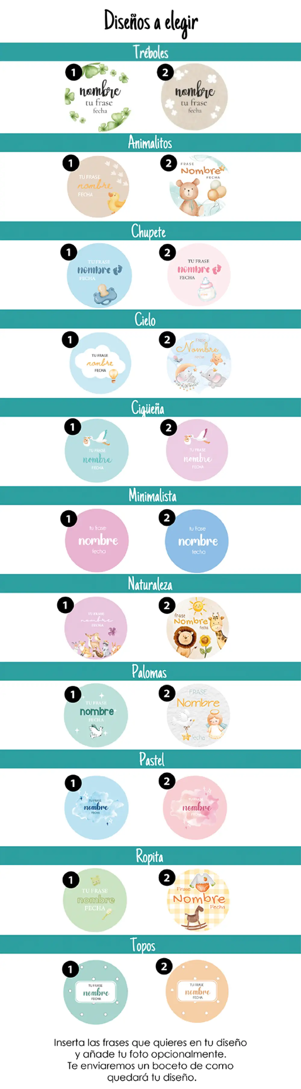 size chart diseños redondos tréboles bautizo